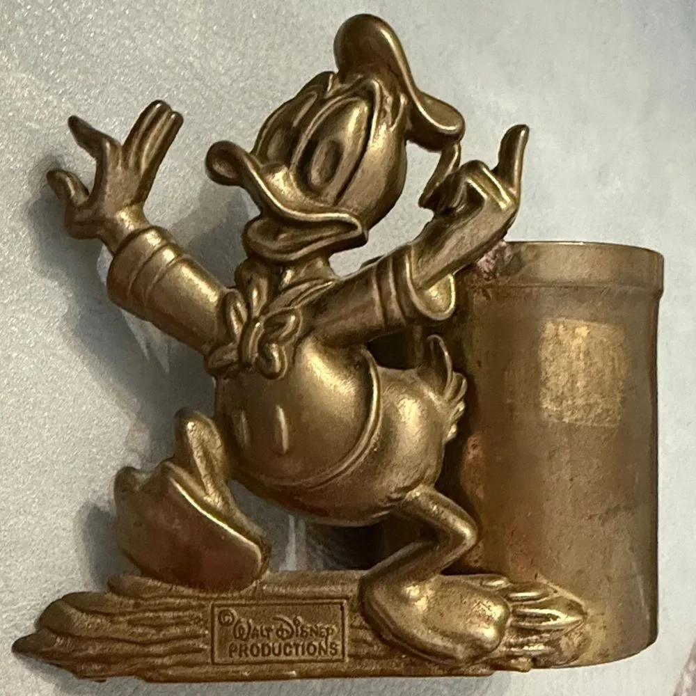 Vintage Walt Disney Donald Duck BRASS Pencil holder